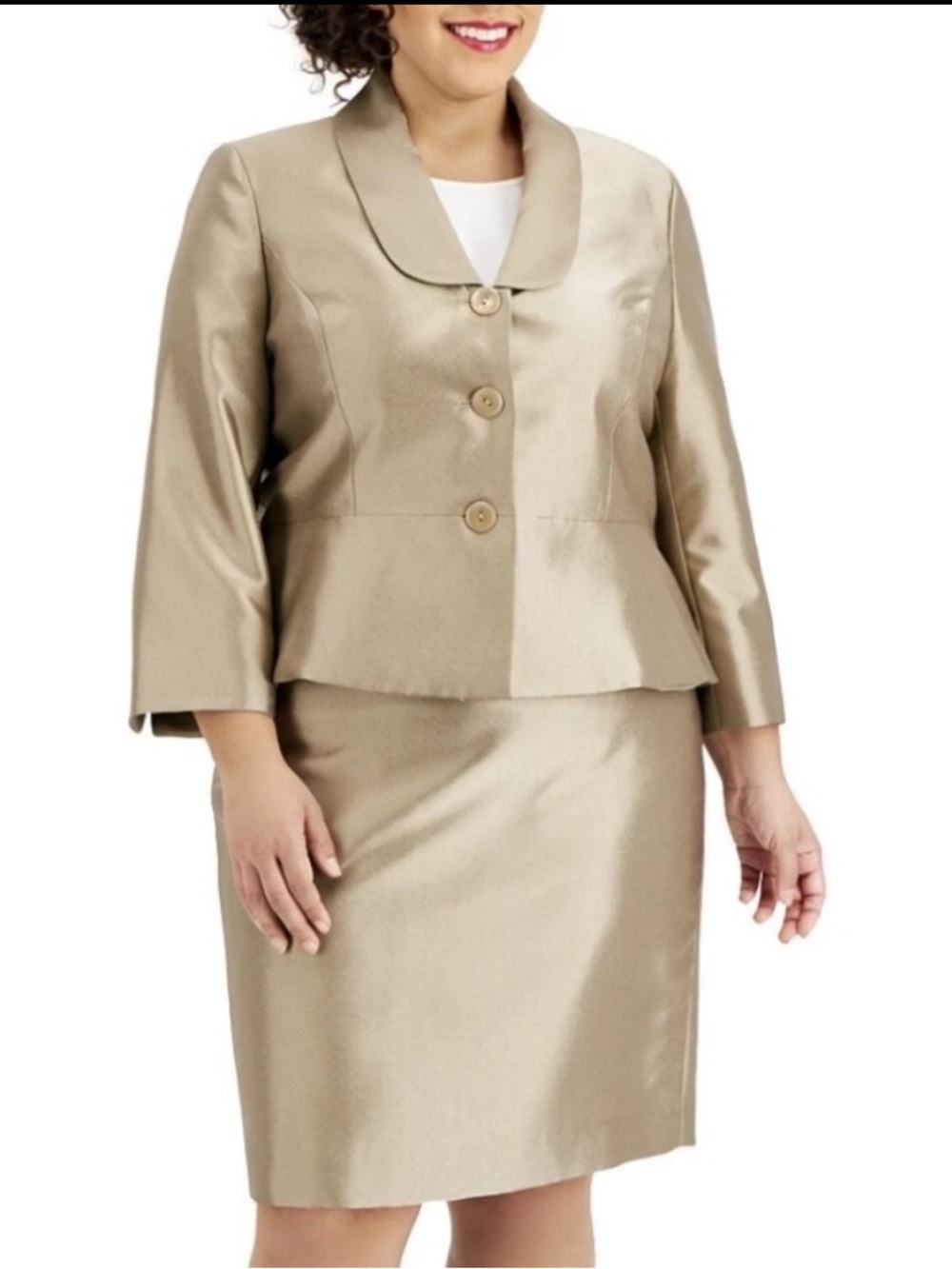 Le Suit Gold Plus Size 2 Piece Skirt Suit Size 14W NWT